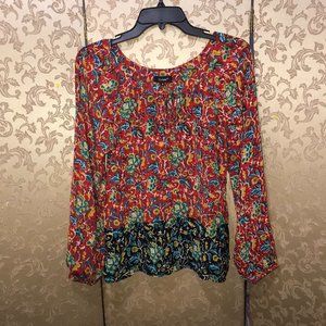 Tolani Red Aqua Multi-Color Floral Paisley 100% Silk Top Size Small S